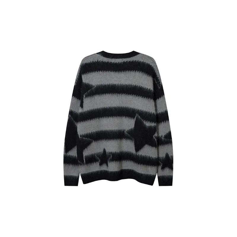 Hip hop Retro Contrast Color Striped Street Loose Lazy Style Color matching Knitted Sweater-1