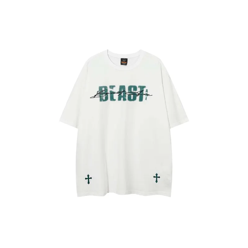 Retro Loose Cotton Blended Fabric T Shirt-0
