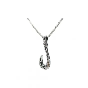 Retro Stainless Steel Fish Pendant Fish Hook Pearl Chain Pendant Necklace