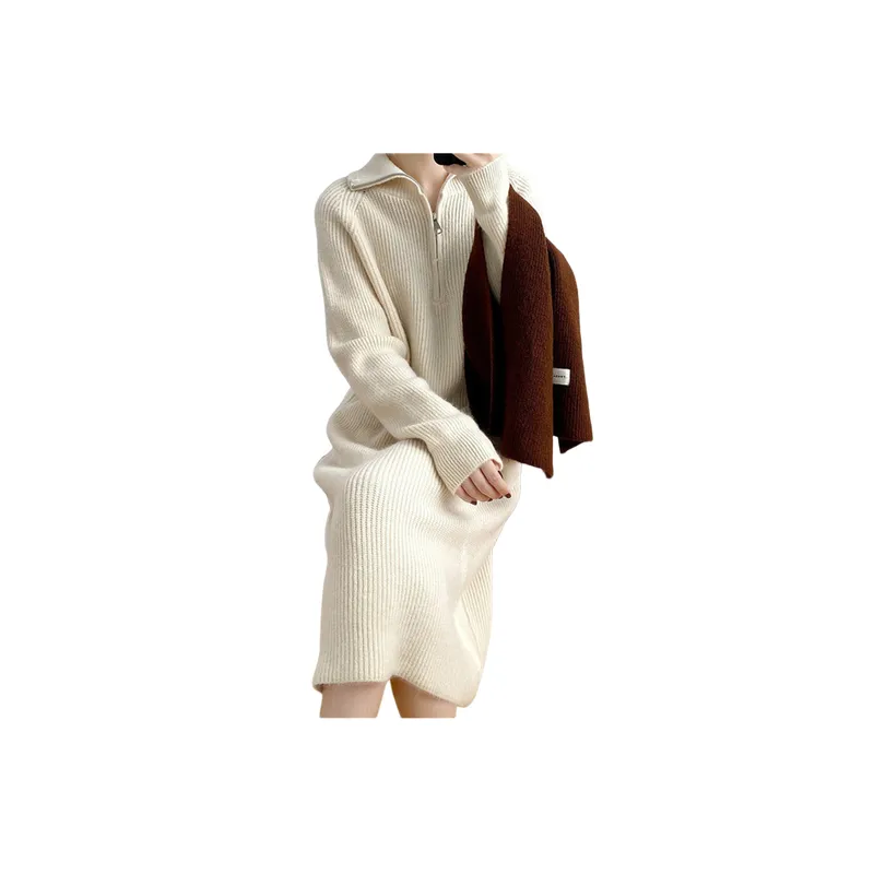 Plain Zipper Dress Women-1