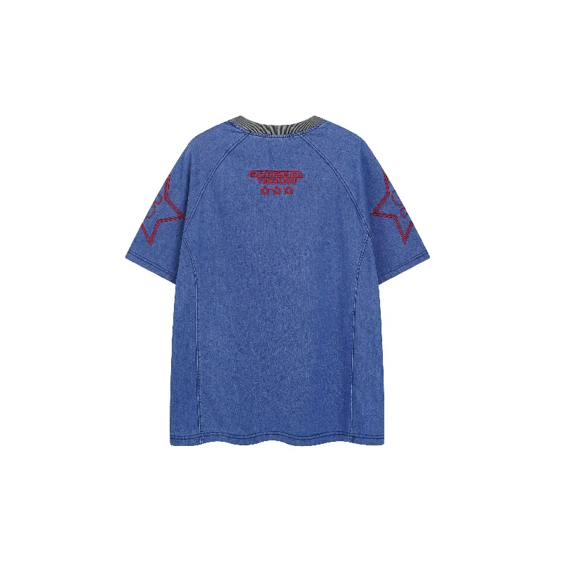 Retro Embroidery 100% Cotton T Shirt-1