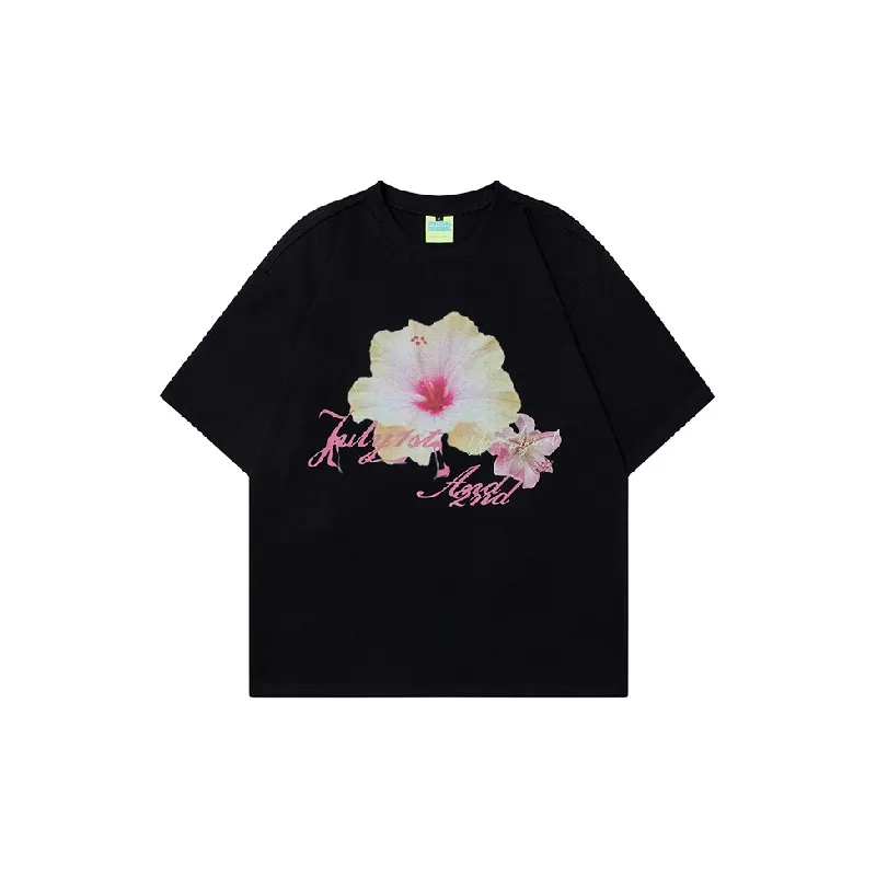 Casual Loose Flowers Cotton T Shirt-0