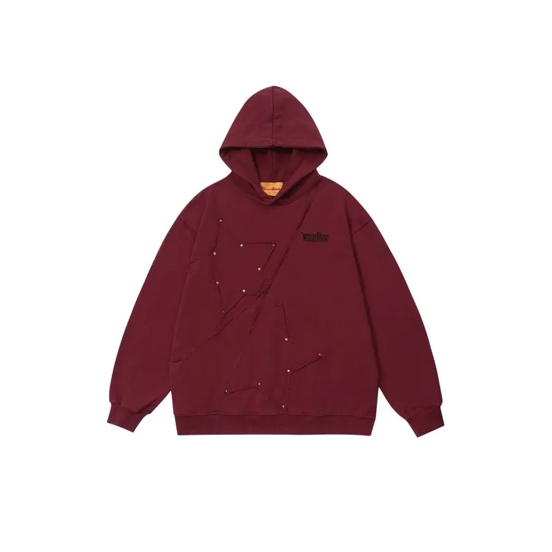 High Street Retro Pie Rivet Five pointed Star Oversize Hooded Sweatshirt-0