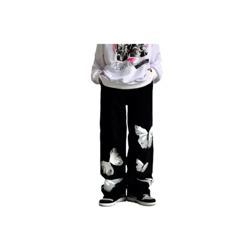 Black Butterfly Print Retro Jeans