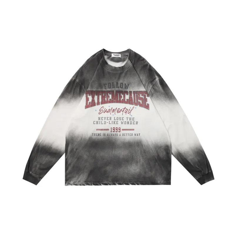 Retro Old Long Sleeved Gradient T Shirt-2