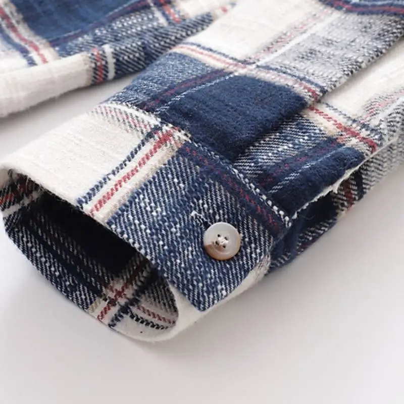 Retro Plaid Cotton Blended Fabric Shirt-5