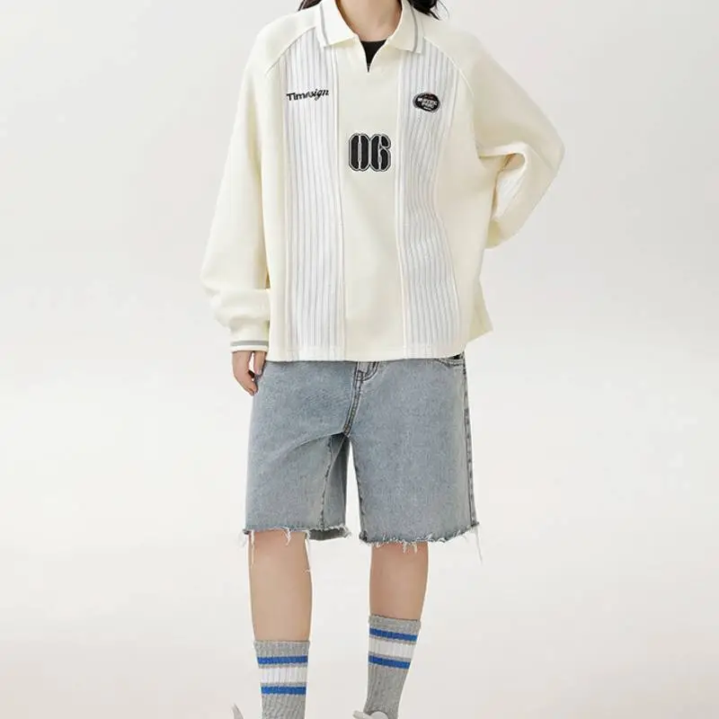 Retro Loose Cotton Blended Fabric Polo-2