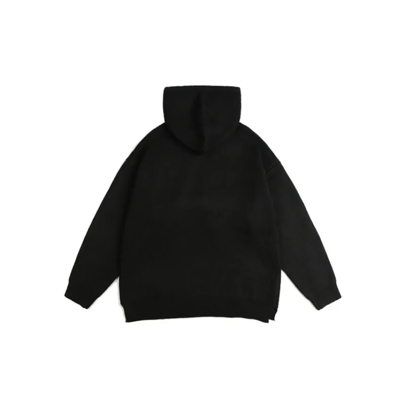 Solid Color Basic Hooded Pullover Retro Knitted Sweater-1
