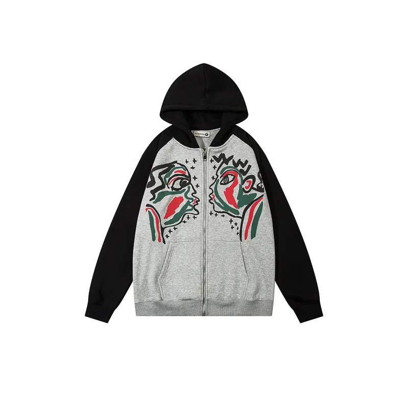 New High Street Trendy Abstract Figures Loose Fit and Versatile Hoodie-4