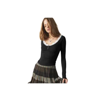 Casual Plain Thickened French Fine Rib Fabric T Shirt Women