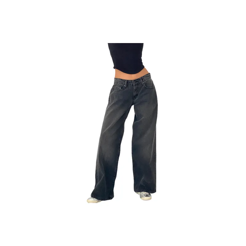 Washed Straight Leg Jeans Women-7
