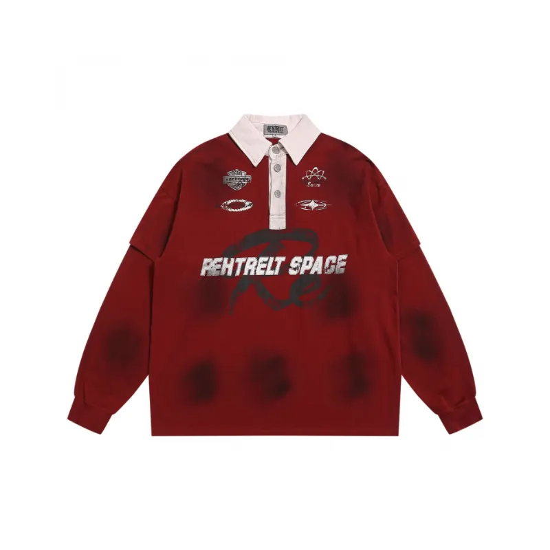 Trendy Retro Loose Printed Letter Polo-0