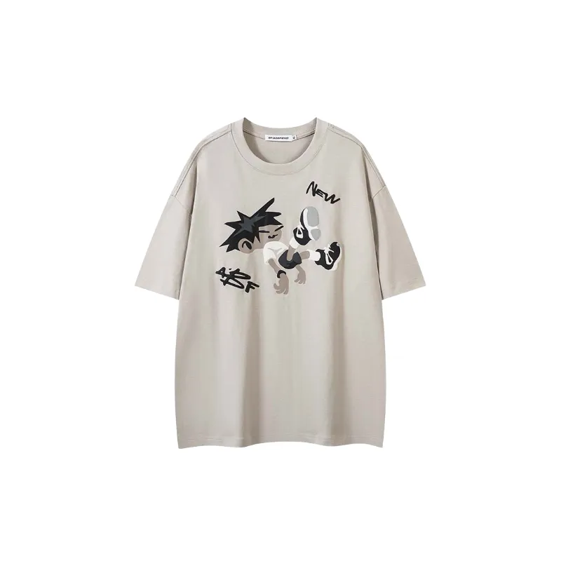 Cartoon Loose Cotton Blended Fabric T Shirt-0