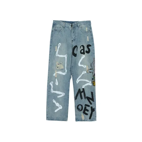 Loose Straight Graffiti Ripped Jeans