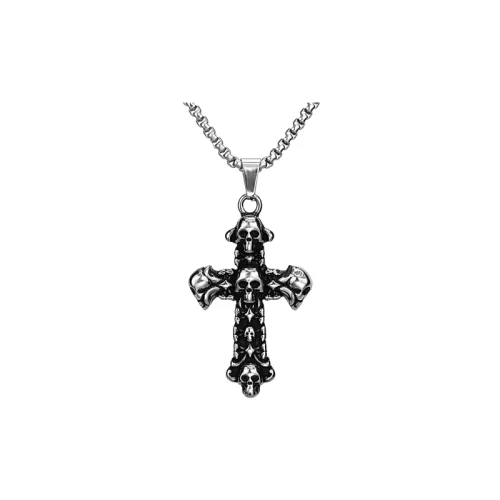 Hip hop Fashion Brand Punk Style Skull Cross Head Titanium Steel Necklace