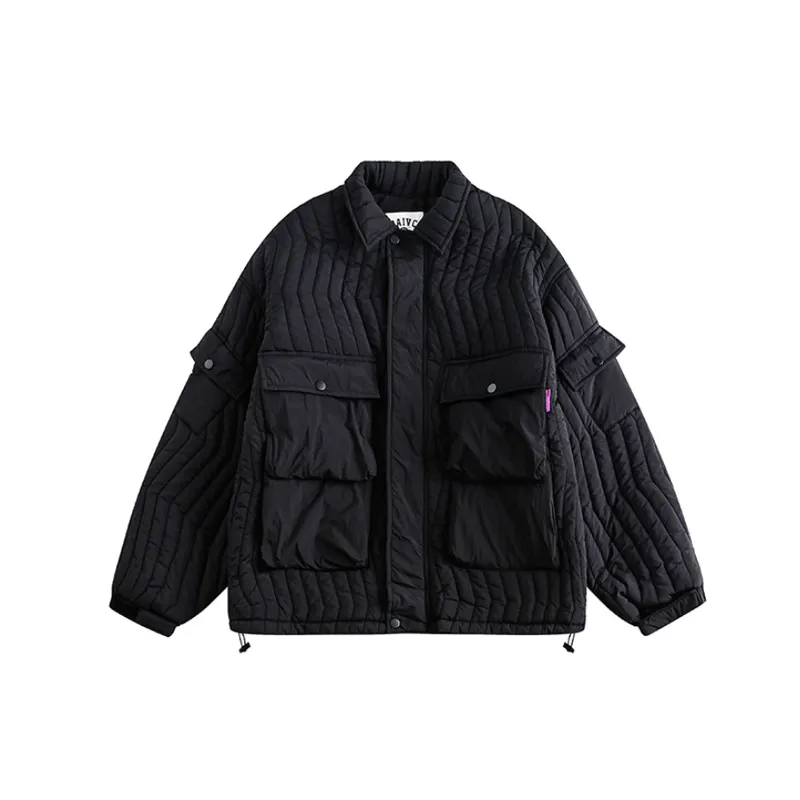 3D Multi pocket Lapel Cotton Coat-0