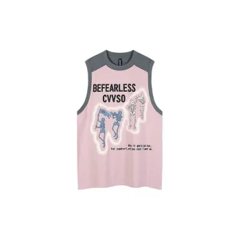 Retro High Street Skull Print Color Sleeveless T Shirt
