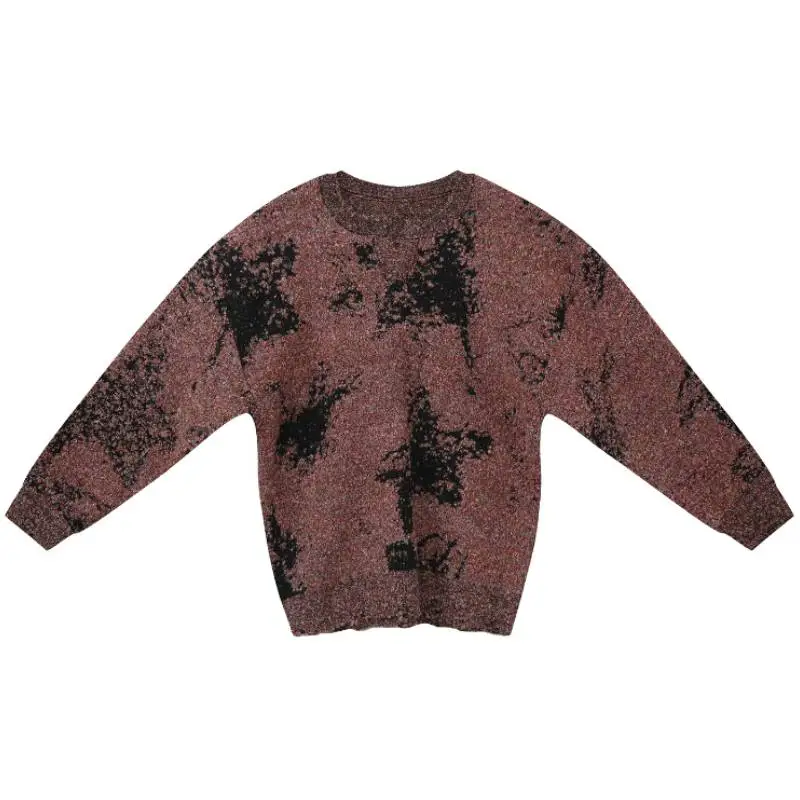 Fuzzy Color Design V Neck Loose Sweater-0