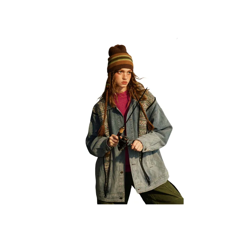 New Style Retro Washed Old Trendy Brand Ethnic Style Loose Spring Denim Jacket-2