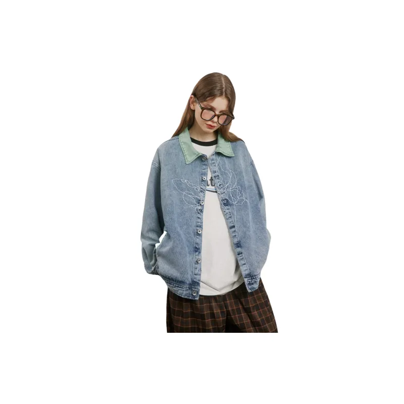 Retro Butterfly Embroidered Washed Denim Jacket-3
