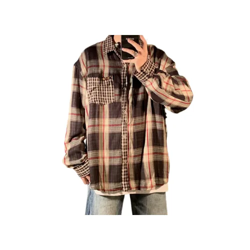 Patchwork Plaid Casual Couple Shirt