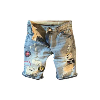 Ripped Embroidery Denim Shorts