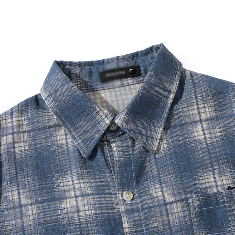 Loose Plaid Blended Synthetic Fabrics Shirt Unisex-4