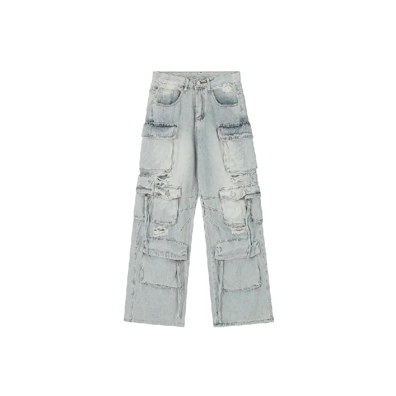 Loose Fashion Denim Cargo Pants-4