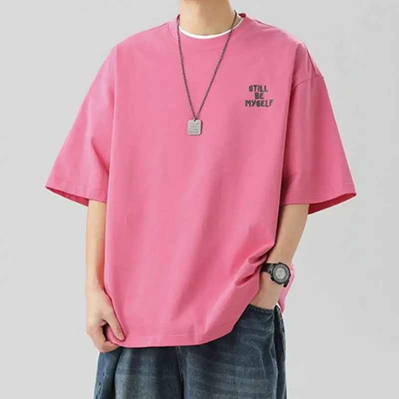 Plain Letter 100% Cotton T Shirt-2