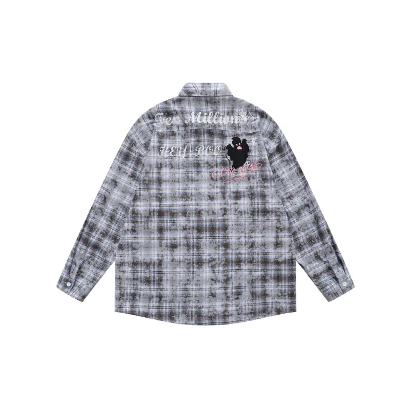 Street Embroidered  Checked Fabric Shirt-1
