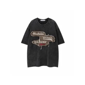 Retro Embroidered Short Sleeve Round Neck T shirt