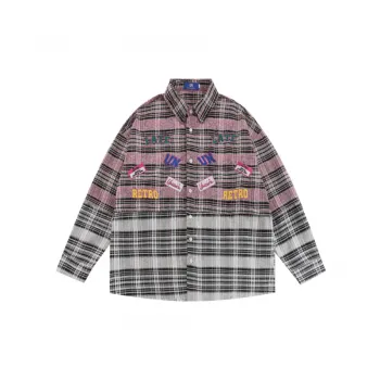 Retro Contrast Color Plaid Long Sleeved Shirt