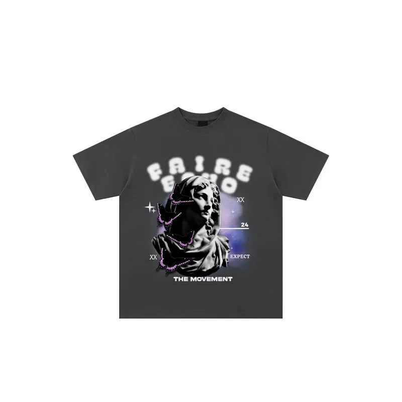 Retro Loose Statue Print T Shirt-2
