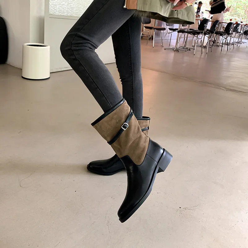 Retro Contrast Color Ankle Boots-1