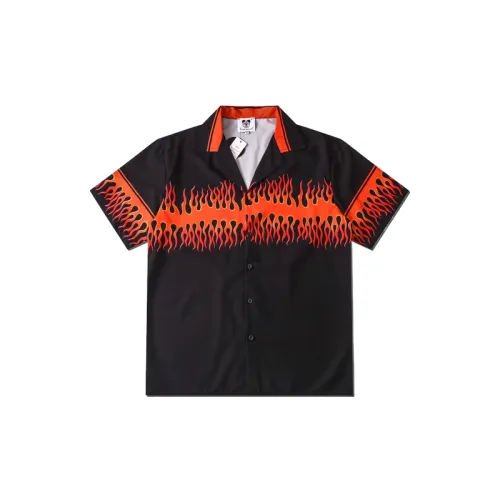 Casual Flame Digital Printing Couple Loose Lapel Short-Sleeved Shirt