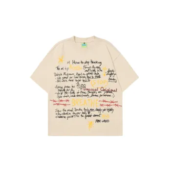 Vintage Oversize Loose Letter Print Top Round Neck Pure Cotton T shirt