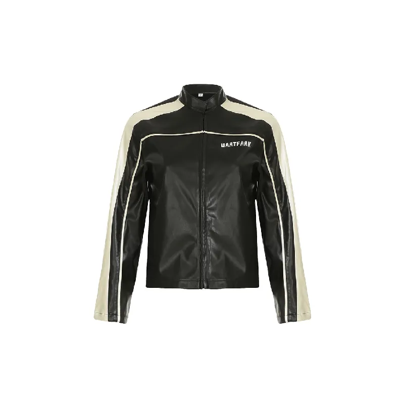 Street Zipper Leather Jacket-0