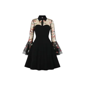 Retro Embroidered Polyester Dress Women