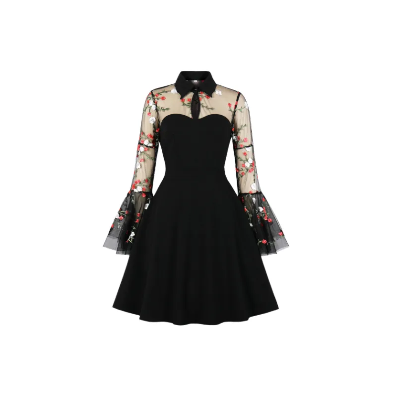 Retro Embroidered Polyester Dress Women-0