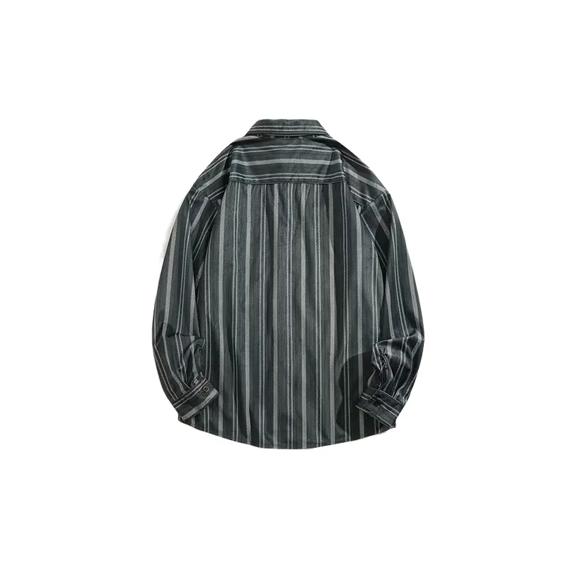 Retro Striped Cotton Blended Fabric Shirt-1