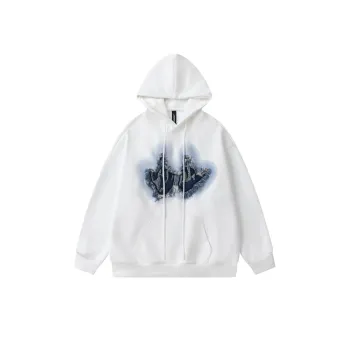 Chest Patch Decorative Solid Color Hooded Sweater