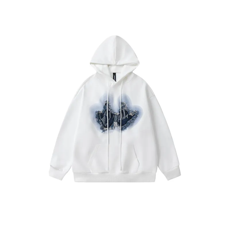 Chest Patch Decorative Solid Color Hooded Sweater-2