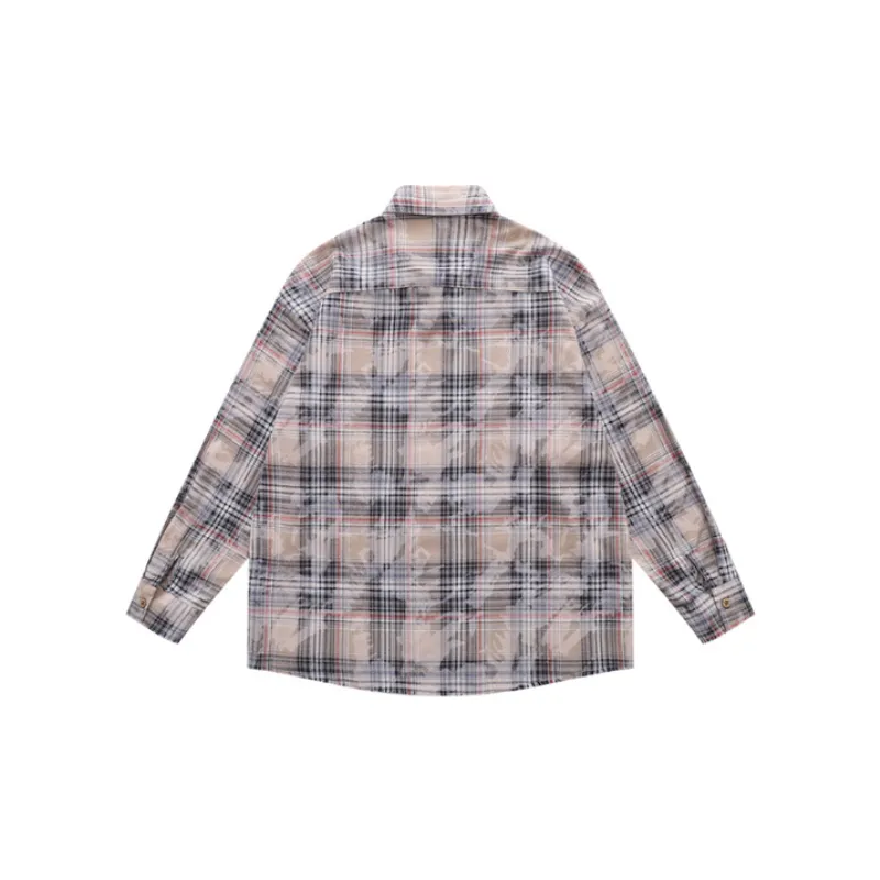 Old Washed Plaid Wear resistant Breathable Design Sense Shirts-1