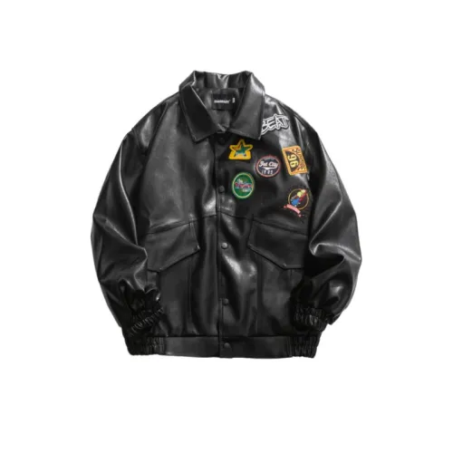 Vintage Embroidered Label Motorcycle Leather Jacket