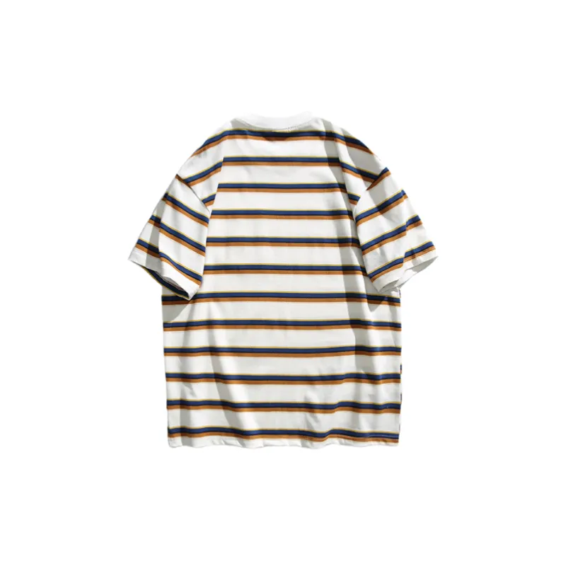 Retro Striped Combed Cotton T Shirt-3