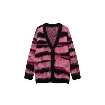 Street Contrast Color Striped Blended Synthetic Fabrics Sweater
