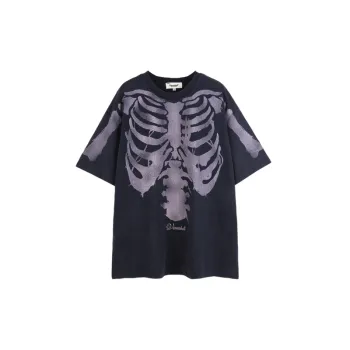 Washed Dark Skeleton Print T Shirt