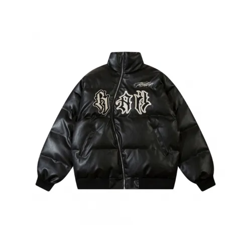 Letter Embroidered Oblique Zipper Design Cotton-padded Jacket