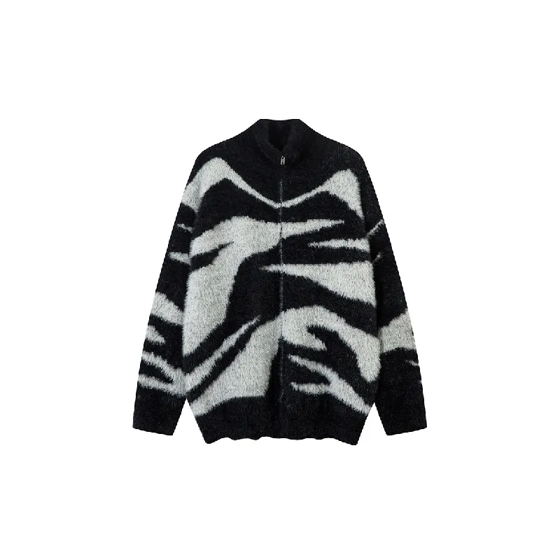 Retro Zipper Cotton Blended Fabric Sweater-0