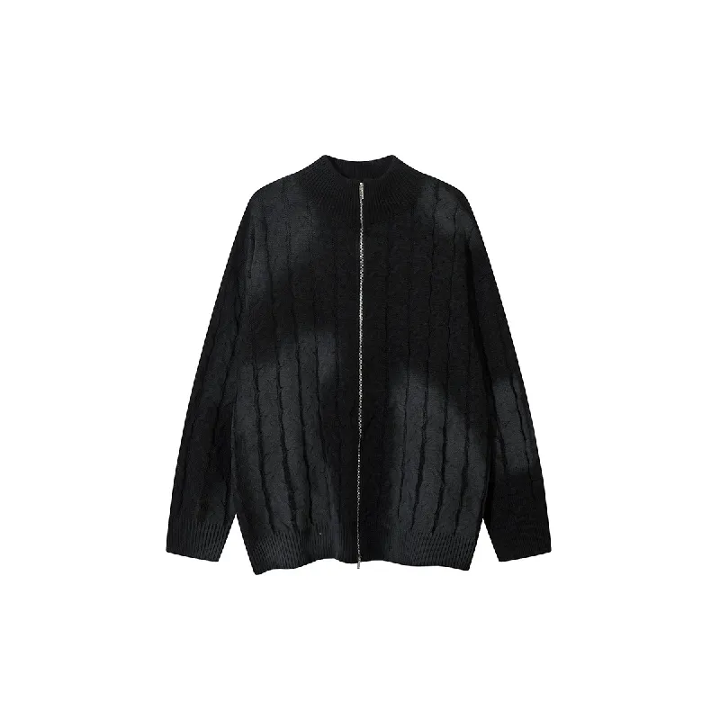 Retro Zipper Cotton Blended Fabric Sweater-0